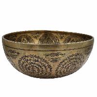 Buddhist Hand Beaten Jambati Singing Bowl, With Super Fine Etching Carving Of [108 Hand Sahasrabhuja Avalokitesvara], [select Accessories]