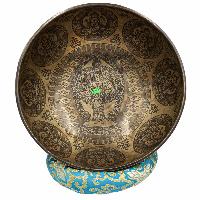 Buddhist Hand Beaten Jambati Singing Bowl, With Super Fine Etching Carving Of [108 Hand Sahasrabhuja Avalokitesvara], [select Accessories]