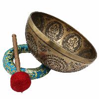 Buddhist Hand Beaten Jambati Singing Bowl, With Super Fine Etching Carving Of [amitabha Buddha], [select Accessories]