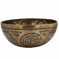 Buddhist Hand Beaten Jambati Singing Bowl, With Super Fine Etching Carving Of [amitabha Buddha], [select Accessories]