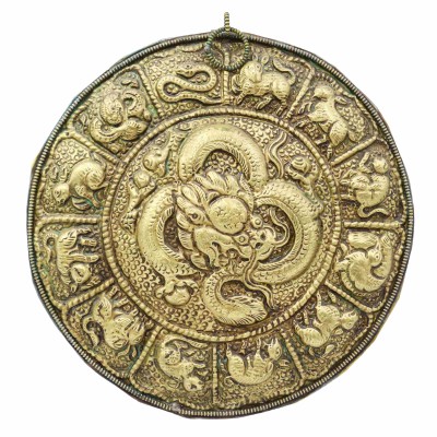 Buddhist Metal Wall Hanging, Calendar With Dragon, Tibetan Calendar With Kalachakra