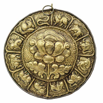 Buddhist Metal Wall Hanging, Calendar With Lotus
