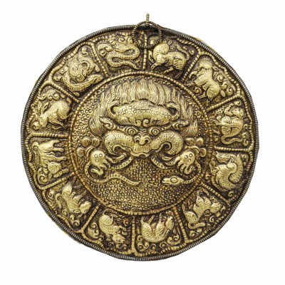 Buddhist Metal Wall Hanging Calendar With Snow Lion [singey], Tibetan Calendar With Cheppu