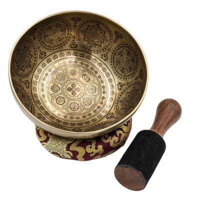 Buddhist Hand Beaten Jambati Singing Bowl, With Super Fine Etching Carving, [double Dorje], [select Accessories]