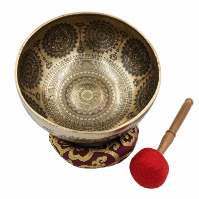 Buddhist Hand Beaten Jambati Singing Bowl, With Super Fine Etching Carving, [infinity Knot]