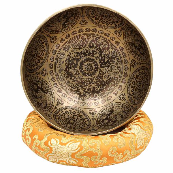 Singing Bbuddhist Hand Beaten Jambati Singing Bowl, With Super Fine Etching Carving, [flower Design]