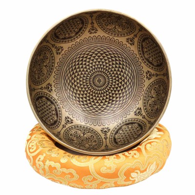 Buddhist Hand Beaten Jambati Singing Bowl, With Super Fine Etching Carving, [flower Design]