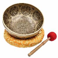 Buddhist Hand Beaten Jambati Singing Bowl, With Super Fine Etching Carving, [flower Design]