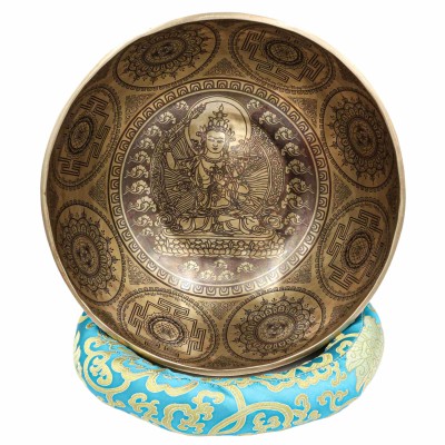 Buddhist Hand Beaten Jambati Singing Bowl, With Super Fine Etching Carving, [manjushri]