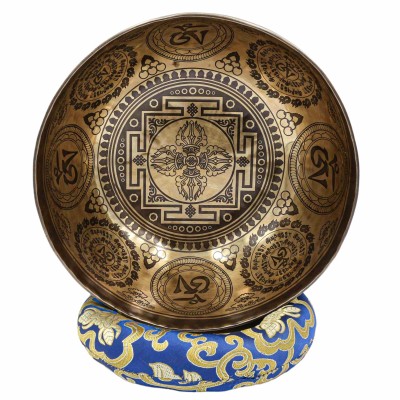 Buddhist Hand Beaten Jambati Singing Bowl, With Super Fine Etching Carving, [double Dorje]