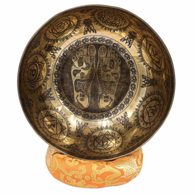 Buddhist Hand Beaten Jambati Singing Bowl, With Super Fine Etching Carving, [select Accessories]