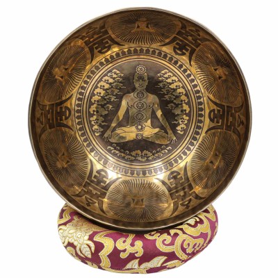 Buddhist Hand Beaten Jambati Singing Bowl, With Super Fine Etching Carving, [yoga Man], [select Accessories]