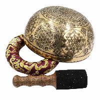 Buddhist Hand Beaten Jambati Singing Bowl, With Super Fine Etching Carving, [yoga Man], [select Accessories]