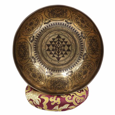 Buddhist Hand Beaten Jambati Singing Bowl, With Super Fine Etching Carving