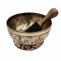 Buddhist Hand Beaten Jambati Singing Bowl, With Super Fine Etching Carving