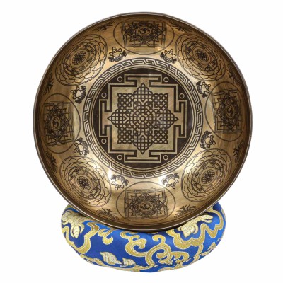 Buddhist Hand Beaten Jambati Singing Bowl, With Super Fine Etching Carving, [select Accessories]
