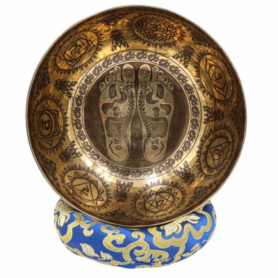 Buddhist Hand Beaten Jambati Singing Bowl, With Super Fine Etching Carving