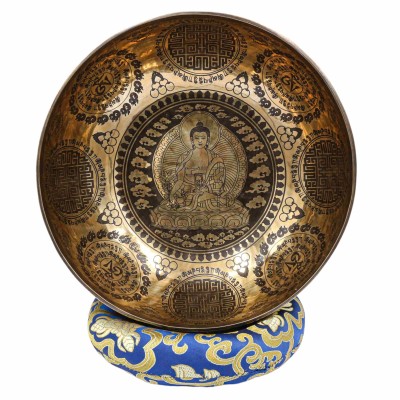 Buddhist Hand Beaten Jambati Singing Bowl, With Super Fine Etching Carving, [medicine Buddha], [select Accessories]