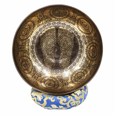 Buddhist Hand Beaten Jambati Singing Bowl, With Super Fine Etching Carving, [select Accessories]