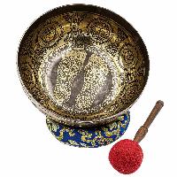 Buddhist Hand Beaten Jambati Singing Bowl, With Super Fine Etching Carving, [select Accessories]