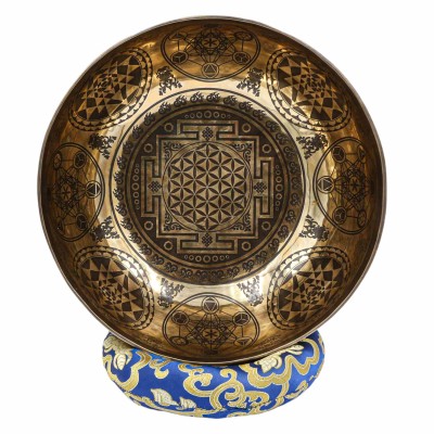 Buddhist Hand Beaten Jambati Singing Bowl, With Super Fine Etching Carving, [select Accessories]