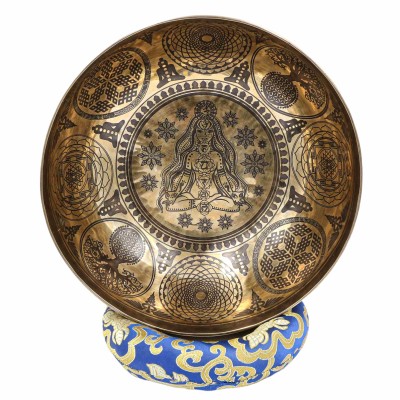 Buddhist Hand Beaten Jambati Singing Bowl, With Super Fine Etching Carving, [select Accessories]