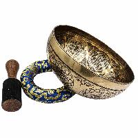 Buddhist Hand Beaten Jambati Singing Bowl, With Super Fine Etching Carving, [select Accessories]