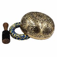 Buddhist Hand Beaten Jambati Singing Bowl, With Super Fine Etching Carving, [select Accessories]