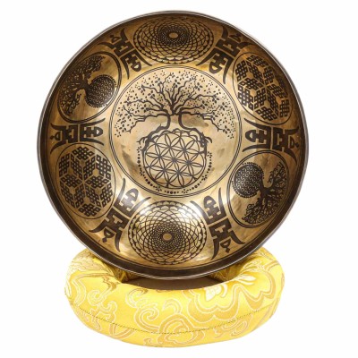 Buddhist Hand Beaten Jambati Singing Bowl, With Super Fine Etching Carving, [select Accessories]