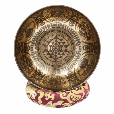 Buddhist Hand Beaten Jambati Singing Bowl, With Super Fine Etching Carving, [select Accessories]