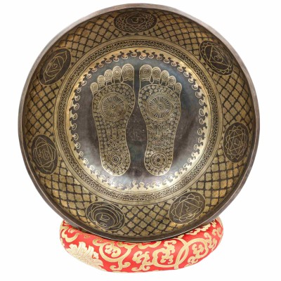 Buddhist Hand Beaten Jambati Singing Bowl, With Super Fine Etching Carving, [select Accessories]