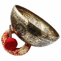 Buddhist Hand Beaten Jambati Singing Bowl, With Super Fine Etching Carving, [select Accessories]