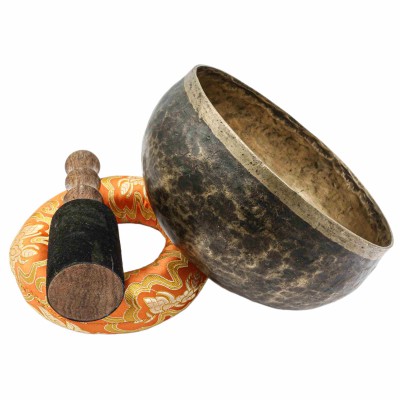 [old] Buddhist Hand Beaten [kopre] Singing Bowl, With [antique] Finishing, [select Accessories]