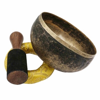 [old] Buddhist Hand Beaten [kopre] Singing Bowl, With [antique] Finishing, [select Accessories]