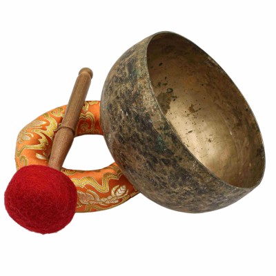 [old] Buddhist Hand Beaten [kopre] Singing Bowl, With [antique] Finishing, [select Accessories]