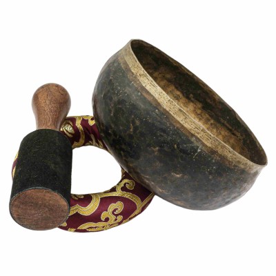 [old] Buddhist Hand Beaten [kopre] Singing Bowl, With [antique] Finishing, [select Accessories]