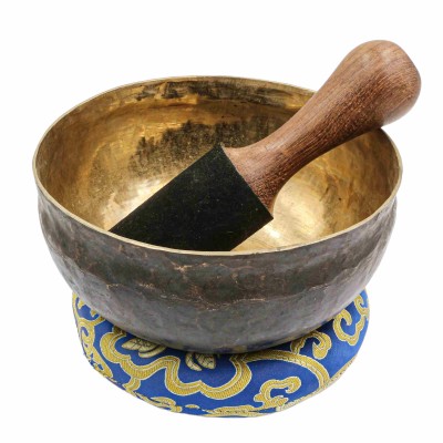 [old] Buddhist Hand Beaten [kopre] Singing Bowl, With [antique] Finishing, [select Accessories]