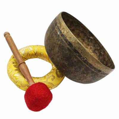 [old] Buddhist Hand Beaten [kopre] Singing Bowl, With [antique] Finishing, [select Accessories]