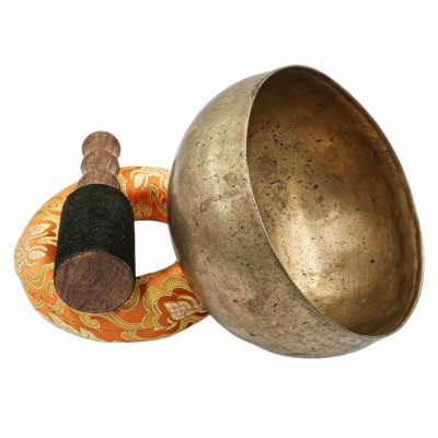 [old] Buddhist Hand Beaten [kopre] Singing Bowl, With [antique] Finishing, [select Accessories]