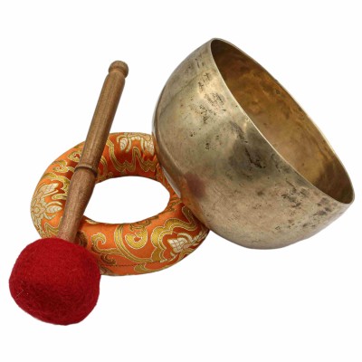 [old] Buddhist Hand Beaten [kopre] Singing Bowl, With [antique] Finishing, [select Accessories]