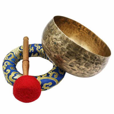 [old] Buddhist Hand Beaten [kopre] Singing Bowl, With [antique] Finishing, [select Accessories]