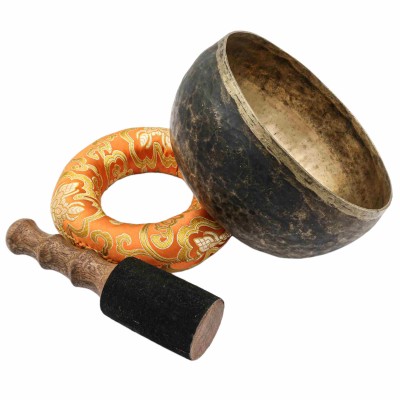[old] Buddhist Hand Beaten [kopre] Singing Bowl, With [antique] Finishing, [select Accessories]