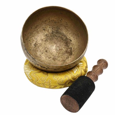 [old] Buddhist Hand Beaten [kopre] Singing Bowl, With [antique] Finishing, [select Accessories]