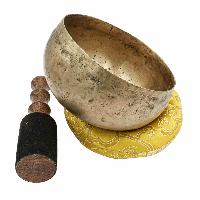 [old] Buddhist Hand Beaten [kopre] Singing Bowl, With [antique] Finishing, [select Accessories]