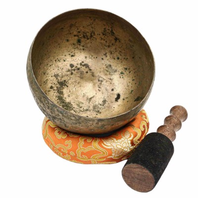 [old] Buddhist Hand Beaten [kopre] Singing Bowl, With [antique] Finishing, [select Accessories]
