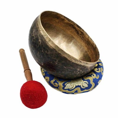 [old] Buddhist Hand Beaten [kopre] Singing Bowl, With [antique] Finishing, [select Accessories]
