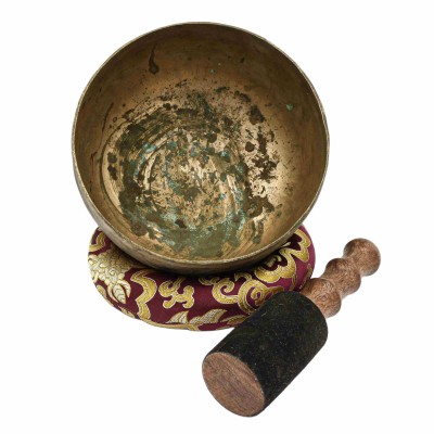 [old], Buddhist Hand Beaten [kopre] Singing Bowl, With [antique] Finishing, [select Accessories]