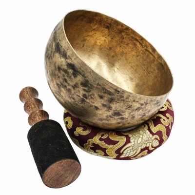 [old], Buddhist Hand Beaten [kopre] Singing Bowl, With [antique] Finishing, [select Accessories]