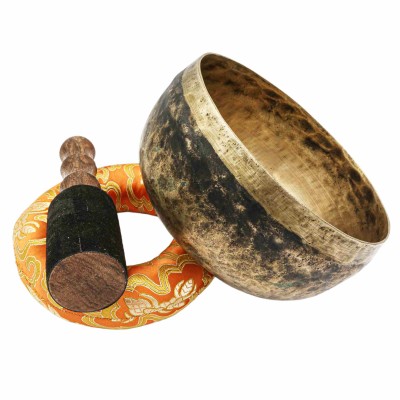 [old], Buddhist Hand Beaten [kopre] Singing Bowl, With [antique] Finishing, [select Accessories]