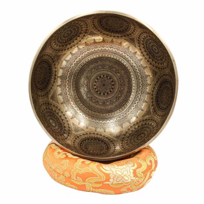 Buddhist Hand Beaten Jambati Singing Bowl, With Premium Etching Carving, [select Accessories]